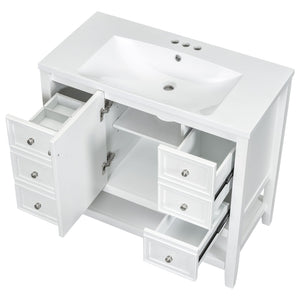 English Elm 36" Bathroom Vanity With Center Sink, Solid Wood & Mdf, 3 Drawers, Elegant White Finish, Modern Style N725P246500K