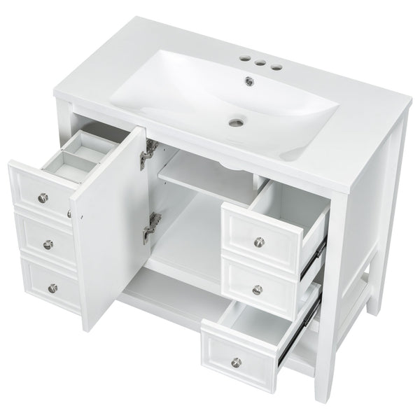 English Elm 36" Bathroom Vanity With Center Sink, Solid Wood & Mdf, 3 Drawers, Elegant White Finish, Modern Style N725P246500K