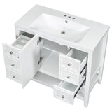 English Elm 36" Bathroom Vanity With Sink Combo, One Cabinet and Three Drawers, Solid Wood and Mdf Board, White (Old Sku:Sy999505Aak)