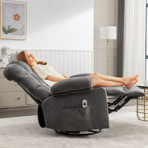 English Elm Massage Rocker Recliner Oversized Chair with Heat Vibration Usb Port and Storage Pockets Grey W1807S00010
