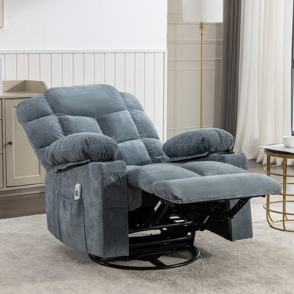English Elm Massage Rocker Recliner Oversized Chair with Heat Vibration Usb Port and Storage Pockets W1807S00009