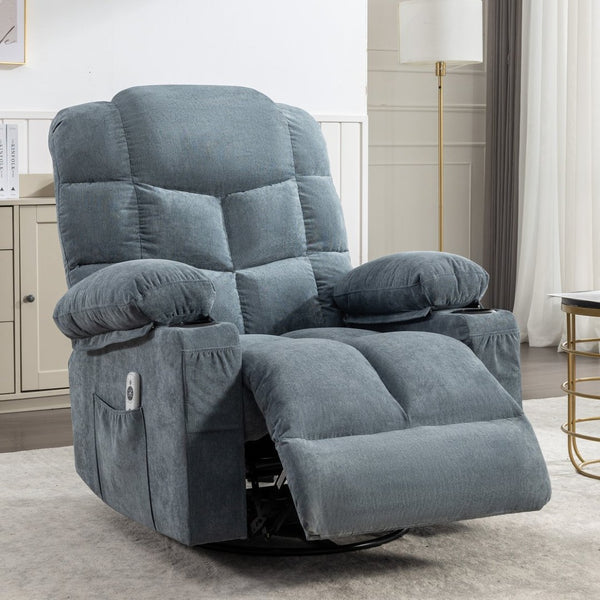 English Elm Massage Rocker Recliner Oversized Chair with Heat Vibration Usb Port and Storage Pockets W1807S00009