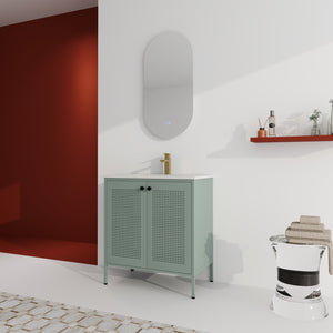 English Elm 30 Inch Freestanding Bathroom Vanity With Durable Ceramic Sink And Adjustable Shelving For Storage W999S00124