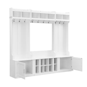 English Elm On-trend Modular Entryway Hall Tree with Hooks Shoe Cubbies Bench and Shelves White N721S000025K