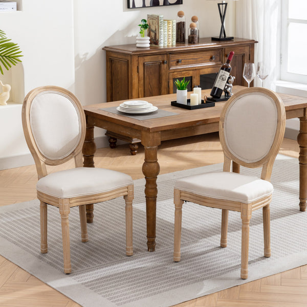 English Elm A&A French Style Dining Chairs Set Of 2 - Solid Wood Frame, Beige Linen Upholstery For Elegance W1143141070