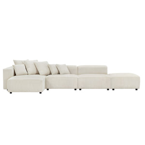 English Elm Soft Corduroy Sectional Modular Sofa 4 Piece Set, Small L-Shaped Chaise Couch For Living Room, Apartment, Office, Beige