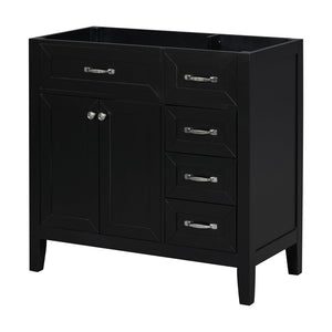English Elm 36" Matte Bathroom Vanity Base Cabinet with Drawers Rubberwood Frame Modern Storage Black WF296707AAB