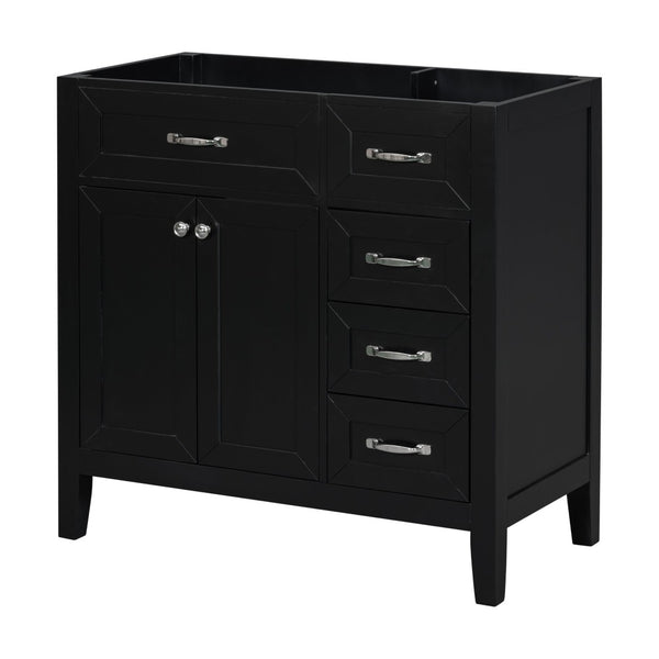 English Elm 36" Matte Bathroom Vanity Base Cabinet with Drawers Rubberwood Frame Modern Storage Black WF296707AAB