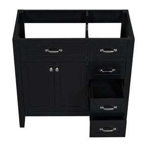 English Elm 36" Matte Bathroom Vanity Base Cabinet with Drawers Rubberwood Frame Modern Storage Black WF296707AAB
