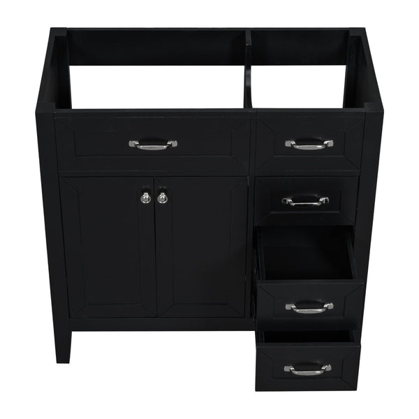 English Elm 36" Matte Bathroom Vanity Base Cabinet with Drawers Rubberwood Frame Modern Storage Black WF296707AAB