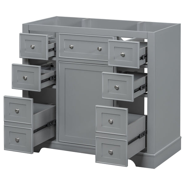 English Elm 36" Solid Wood Bathroom Vanity Base with 6 Drawers & 1 Door, Modern Freestanding Cabinet, Undermount-Compatible Grey WF306253AAE