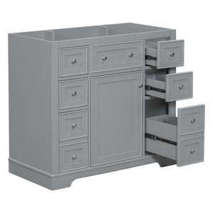 English Elm 36" Solid Wood Bathroom Vanity Base with 6 Drawers & 1 Door, Modern Freestanding Cabinet, Undermount-Compatible Grey WF306253AAE