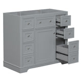 English Elm 36" Bathroom Vanity Without Sink, Cabinet Base Only, One Cabinet and Six Drawers, Grey