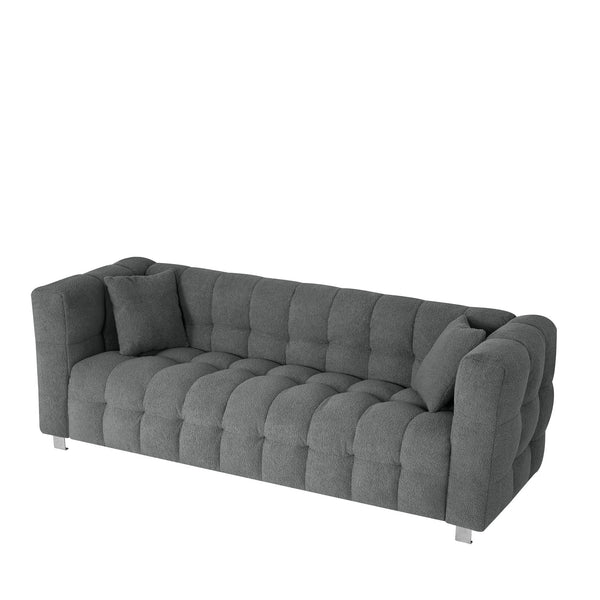English Elm Grey 80" Teddy Fleece Sofa—3-Seat Solid Wood Frame, Silver Metal Legs, 2 Throw Pillows, 500lb Capacity W1278141700
