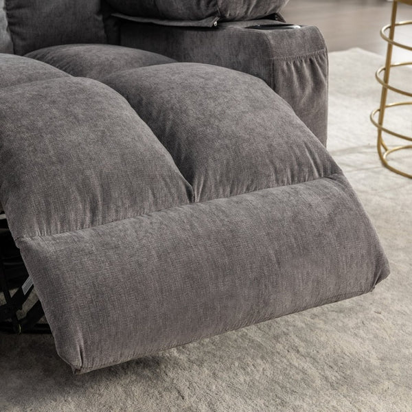 English Elm Massage Rocker Recliner Oversized Chair with Heat Vibration Usb Port and Storage Pockets Grey W1807S00010