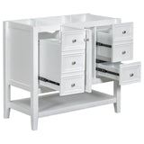 English Elm 36" Bathroom Vanity Without Sink, Cabinet Base Only, One Cabinet and Three Drawers, White