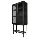 English Elm Industrial Cabinet Cupboard With 2 Metal Mesh Doors Adjustable Shelves and Feet Bottom Shelf Anti-Tip Dust-Free Kitchen Credenza Sideboard Black