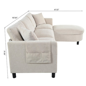 English Elm 107.87'sectional Sofa with Ottoman Pine Frame Removable Cushions Living Room Seating Beige W680S00008