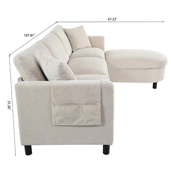 English Elm 107.87'sectional Sofa with Ottoman Pine Frame Removable Cushions Living Room Seating Beige W680S00008