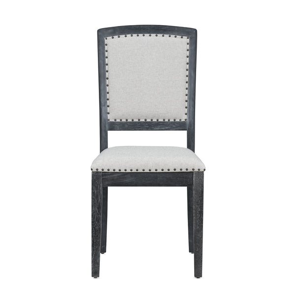 English Elm TOPMAX Rustic Extendable Dining Set with 84" Table and 24" Leaf, 9-Piece Wood Frame, Upholstered Chairs Black+ Gray SP000038AAB