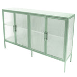 Light Green 4-Door Glass Cabinet with Adjustable Shelf, Anti-Tip Feet, Fluted Glass - Stylish Dust-Free Kitchen Credenza