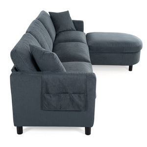 English Elm 107.87'sectional Sofa with Ottoman Pine Frame Removable Cushions Living Room Seating Dark Gray W680S00009