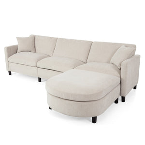 English Elm 107.87'sectional Sofa with Ottoman Pine Frame Removable Cushions Living Room Seating Beige W680S00008