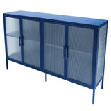 Hearth and Haven Sideboard with Adjustable Shelves and 4 Fluted Glass Doors, Blue W1673127685