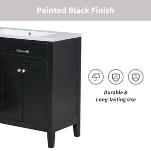 English Elm 36" Modern Bathroom Vanity With Sink Combo, Sleek Black Cabinet, Durable Storage & Stylish Design N725P246491B