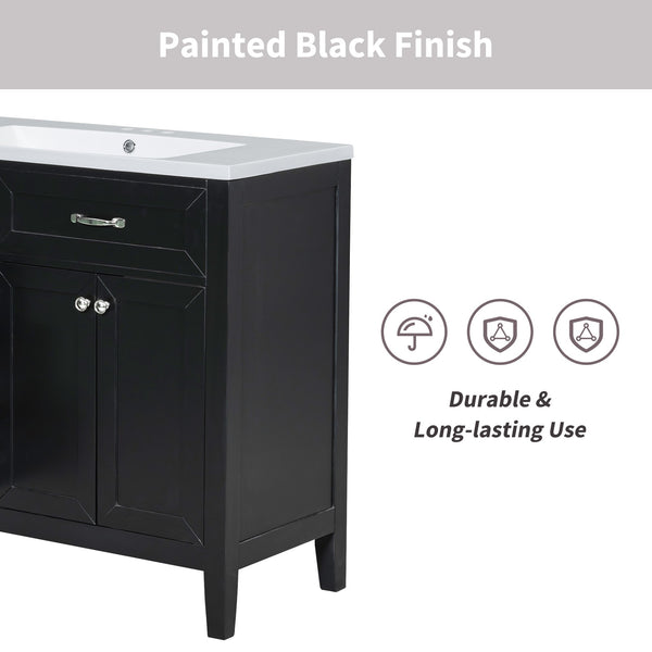 English Elm 36" Modern Bathroom Vanity With Sink Combo, Sleek Black Cabinet, Durable Storage & Stylish Design N725P246491B