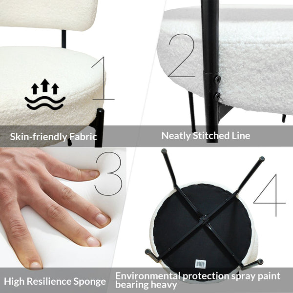 English Elm White Plush Boucle Dining Chair Set of 4 with Curved Back, Thick Cushion, Ergonomic Comfort, Matte Legs White+Black W2189138693