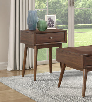 English Elm Modern Brown End Table with Drawer, Mid-Century Retro Design, Polished Nickel Knob, 18x15x24" B011P151637