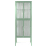 English Elm Stylish 4-Door Tempered Glass Cabinet With 4 Glass Doors Adjustable Shelves U-Shaped Leg Anti-Tip Dust-Free Fluted Glass Kitchen Credenza Light Green