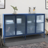 Hearth and Haven Sideboard with Adjustable Shelves and 4 Fluted Glass Doors, Blue W1673127685