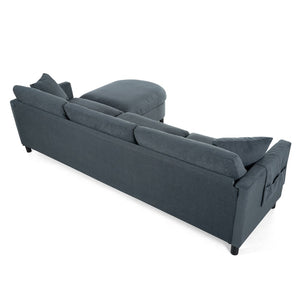 English Elm 107.87'sectional Sofa with Ottoman Pine Frame Removable Cushions Living Room Seating Dark Gray W680S00009