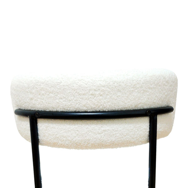 English Elm White Boucle Barrel Dining Chairs Set of 4 Mid Century Sculptural Curved Back W2189S00821