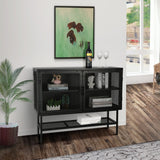 English Elm Industrial Double Door Cabinet Console Table With 2 Mesh Doors Adjustable Shelf and Feet Bottom Shelf Anti-Tip Dust-Free Kitchen Credenza Sideboard Frosted Black