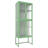 English Elm Stylish 4-Door Tempered Glass Cabinet With 4 Glass Doors Adjustable Shelves U-Shaped Leg Anti-Tip Dust-Free Fluted Glass Kitchen Credenza Light Green