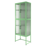 English Elm Stylish 4-Door Tempered Glass Cabinet With 4 Glass Doors Adjustable Shelves U-Shaped Leg Anti-Tip Dust-Free Fluted Glass Kitchen Credenza Light Green