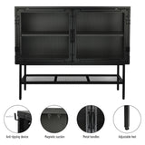 English Elm Industrial Double Door Cabinet Console Table With 2 Mesh Doors Adjustable Shelf and Feet Bottom Shelf Anti-Tip Dust-Free Kitchen Credenza Sideboard Frosted Black