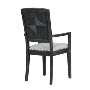 English Elm TOPMAX Rustic Extendable Dining Set with 84" Table and 24" Leaf, 9-Piece Wood Frame, Upholstered Chairs Black+ Gray SP000038AAB