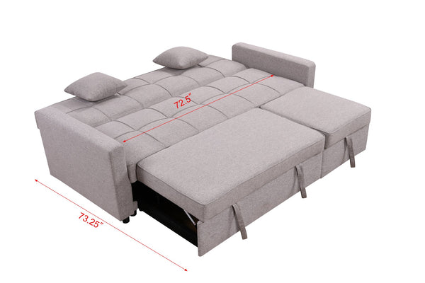 English Elm 83" Oversized Upholstered Sofa Bed with 3-Level Adjustable Backrest, Convertible 3-Seater Futon for Living Room Comfort and Sleep Light Gray W1417131916