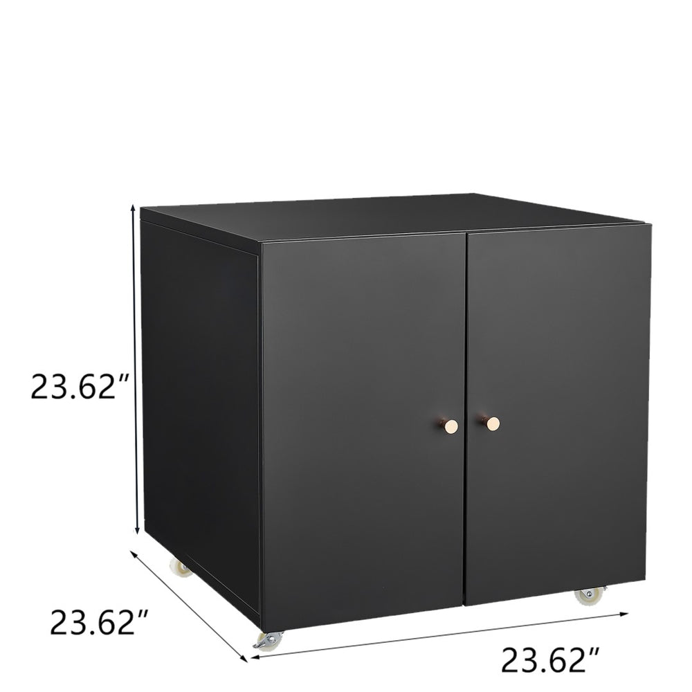 English Elm Black Powder Coated Steel Rolling Cabinet with Locking Wheels and Adjustable Interior Shelf W1247131617