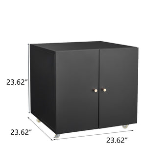 English Elm Black Powder Coated Steel Rolling Cabinet with Locking Wheels and Adjustable Interior Shelf W1247131617