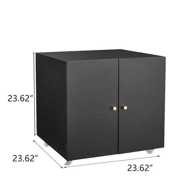 English Elm Black Powder Coated Steel Rolling Cabinet with Locking Wheels and Adjustable Interior Shelf W1247131617