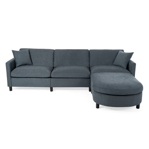 English Elm 107.87'sectional Sofa with Ottoman Removable Cushions Pine Frame L-shaped Living Room Dark Gray W680S00146