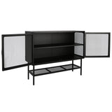 English Elm Industrial Double Door Cabinet Console Table With 2 Mesh Doors Adjustable Shelf and Feet Bottom Shelf Anti-Tip Dust-Free Kitchen Credenza Sideboard Frosted Black