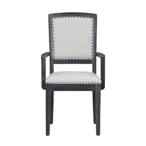 English Elm TOPMAX Rustic Extendable Dining Set with 84" Table and 24" Leaf, 9-Piece Wood Frame, Upholstered Chairs Black+ Gray SP000038AAB