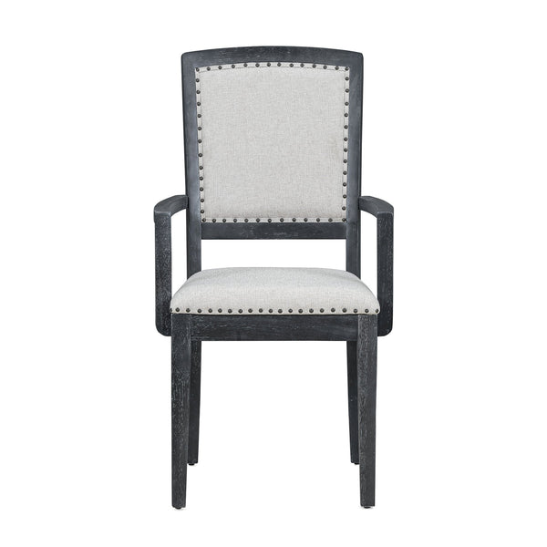 English Elm TOPMAX Rustic Extendable Dining Set with 84" Table and 24" Leaf, 9-Piece Wood Frame, Upholstered Chairs Black+ Gray SP000038AAB