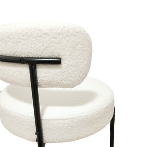 English Elm White Boucle Barrel Dining Chairs Set of 4 Mid Century Sculptural Curved Back W2189S00821